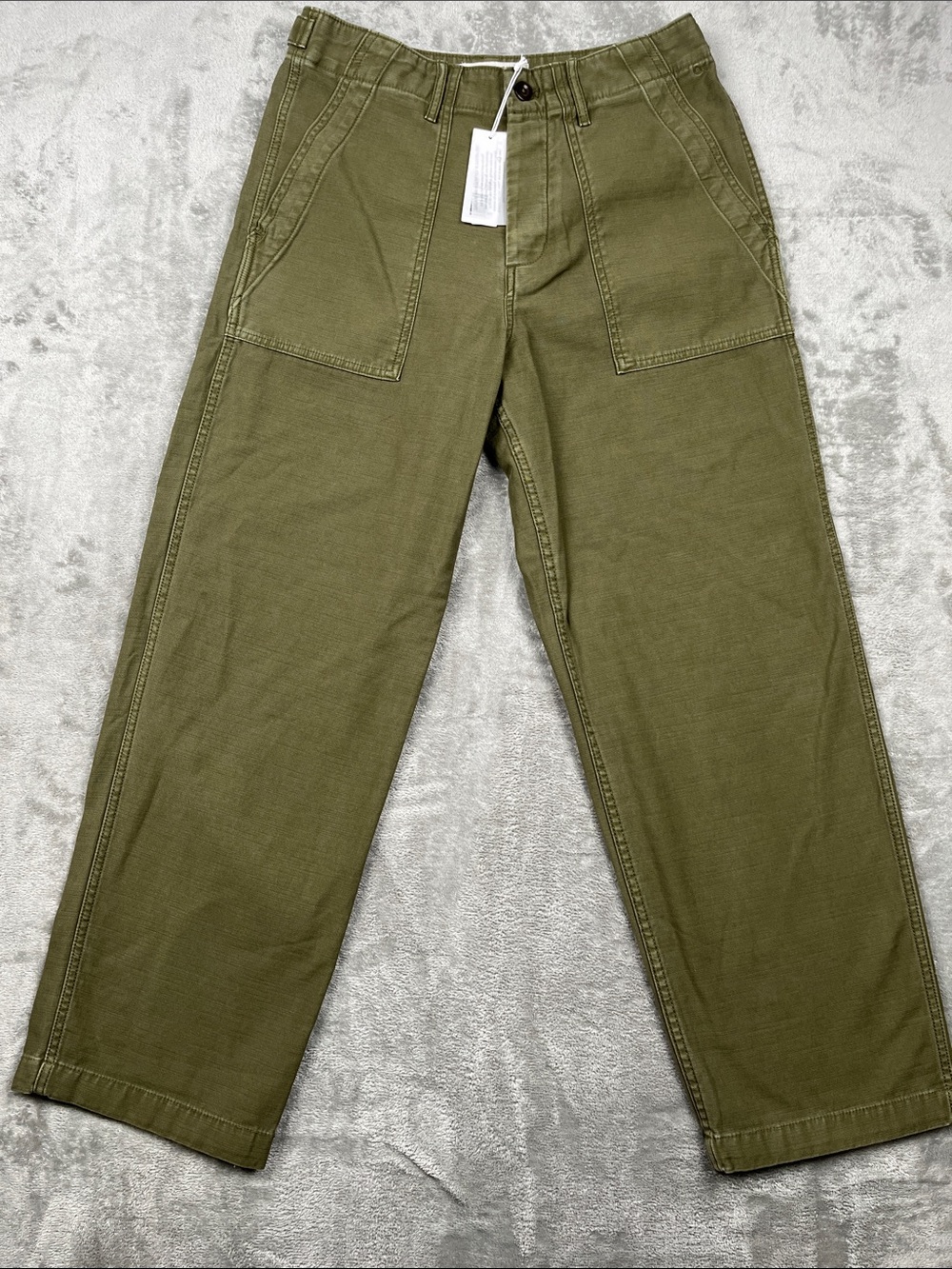 NEW Outerknown 4, 100% Organic Cotton Olive Green Utility Pants Fly Button